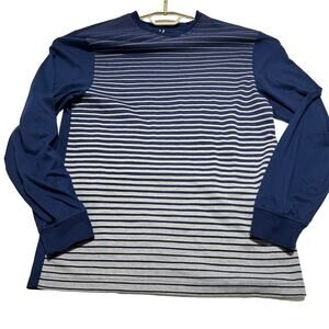 Linea Uomo Shirt Mens XL Blue Striped Long Sleeve Crewneck Cotton Blend Basics